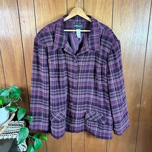 Vintage Sag Harbor Woman Purple Plaid‎ Boucle Blazer Jacket Vintage Style Plus